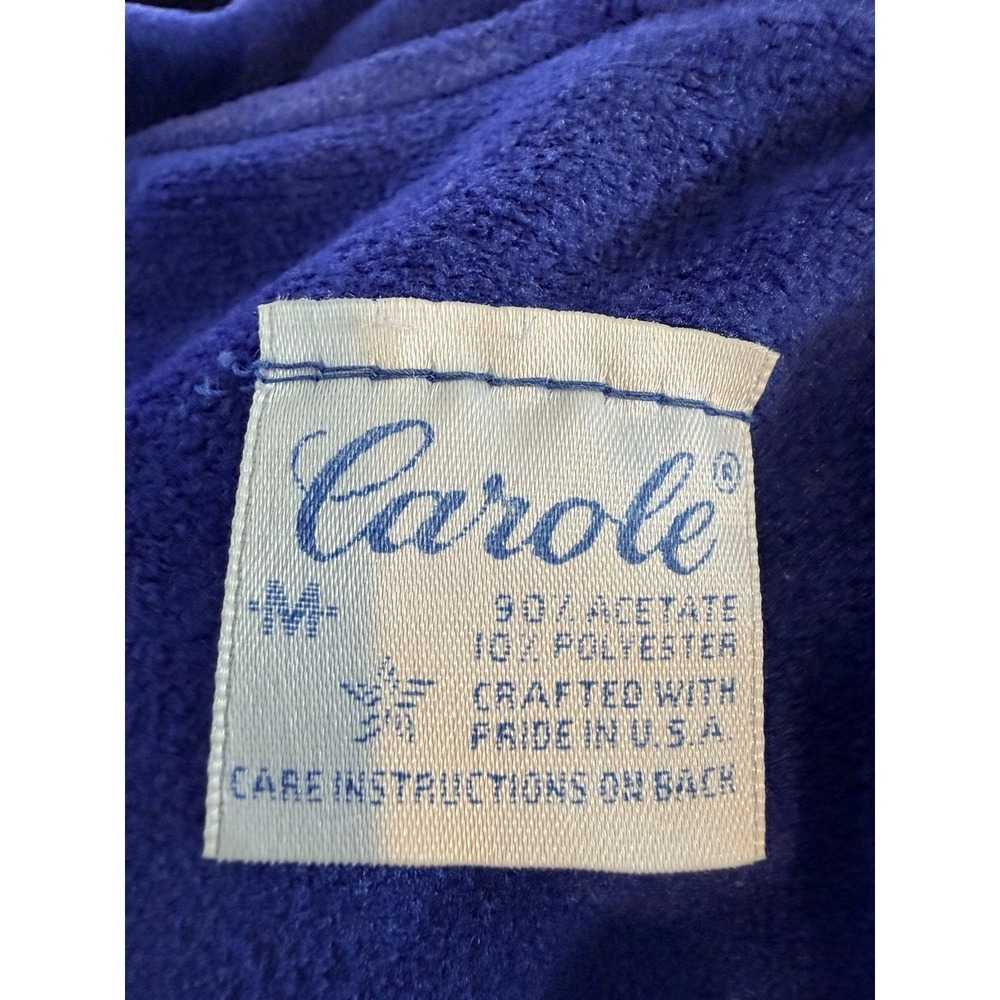 Vintage Carole Blue‎ With White Piping Micro Fleece Long Robe Tie Waist Size M - Picture 9 of 10